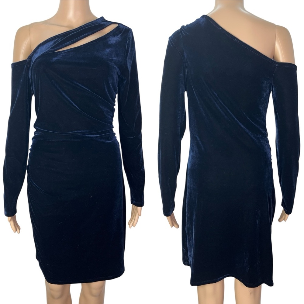 REISS New Camilla Blue Velvet Asymmetric Neck Cutout Party Cocktail Dress - Picture 12 of 12